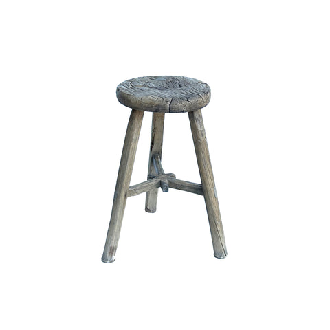 Rustic Raw Rough Wood Grain Round Top Tri-Legs Stool Side Table ws4572S