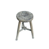 Rustic Raw Rough Wood Grain Round Top Tri-Legs Stool Side Table ws4572S