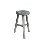 Rustic Raw Rough Wood Grain Round Top Tri-Legs Stool Side Table ws4572S
