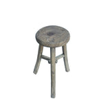 Rustic Raw Rough Wood Grain Round Top Tri-Legs Stool Side Table ws4573S