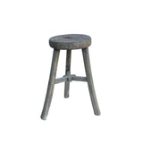 Rustic Raw Rough Wood Grain Round Top Tri-Legs Stool Side Table ws4573S