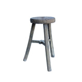 Rustic Raw Rough Wood Grain Round Top Tri-Legs Stool Side Table ws4573S