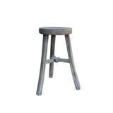 Rustic Raw Rough Wood Grain Round Top Tri-Legs Stool Side Table ws4573S
