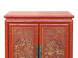 Oriental Red Matte Golden Relief Carving Small Cabinet Chest GB609S