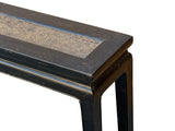 Distressed Rustic Black Lacquer Rattan Narrow Wood Bench Table GB617S