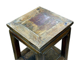Vintage Patina Square Slim Wood Pedestal Display Stand Side Table GB619AS