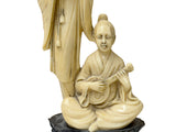 Vintage Asian Cow Bone Carved Lady w Gentleman Music Playing Figure Art GB647S