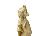 Vintage Asian Cow Bone Carved Lady w Gentleman Music Playing Figure Art GB647S