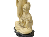 Vintage Asian Cow Bone Carved Lady w Gentleman Music Playing Figure Art GB647S