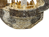 Vintage Asian Cream Bone Inset Treasure Ship Display Art Figure GB646S