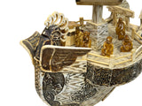 Vintage Asian Cream Bone Inset Treasure Ship Display Art Figure GB646S