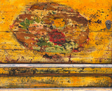 Distressed Yellowish Floral Graphic Mid Size Credenza Sideboard Cabinet GB682S