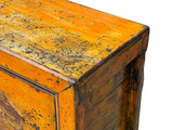 Distressed Yellowish Floral Graphic Mid Size Credenza Sideboard Cabinet GB682S