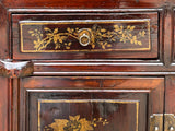 Vintage Chinese Floral Graphic Brown Drawers Table Credenza Cabinet cs7779S