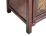 Vintage Chinese Floral Graphic Brown Drawers Table Credenza Cabinet cs7779S