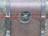 Vintage Weathered Patina Treasure Chest Shape Wood Trunk Box ws4528S