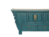 Oriental Distressed Rustic Teal Blue Low TV Console Table Cabinet ws3763S