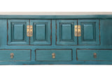 Oriental Distressed Rustic Teal Blue Low TV Console Table Cabinet ws3763S