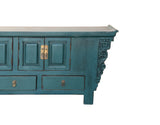 Oriental Distressed Rustic Teal Blue Low TV Console Table Cabinet ws3763S