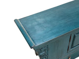 Oriental Distressed Rustic Teal Blue Low TV Console Table Cabinet ws3763S