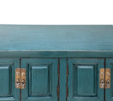 Oriental Distressed Rustic Teal Blue Low TV Console Table Cabinet ws3763S
