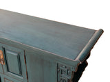 Oriental Distressed Rustic Teal Blue Low TV Console Table Cabinet ws3763S