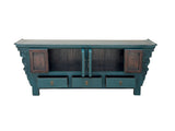 Oriental Distressed Rustic Teal Blue Low TV Console Table Cabinet ws3763S