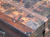Vintage Weathered Patina Treasure Chest Shape Wood Trunk Box ws4534S