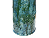 Vintage Distressed Marks Turquoise Green Lotus Fishes Ceramic Holder GB651S