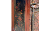 Distressed Vintage Red Brown Relief Floral Motif Side Table Cabinet ws4579S