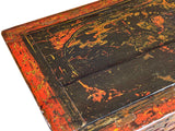 Distressed Vintage Red Brown Relief Floral Motif Side Table Cabinet ws4579S
