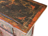 Distressed Vintage Red Brown Relief Floral Motif Side Table Cabinet ws4579S
