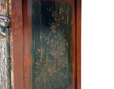 Distressed Vintage Red Brown Relief Floral Motif Side Table Cabinet ws4579S