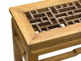Oriental Ming Style Lattice Panel Inset Light Tan Brown Wood Bench Table ws4587S