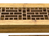 Oriental Ming Style Lattice Panel Inset Light Tan Brown Wood Bench Table ws4587S