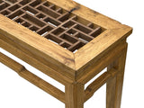 Oriental Ming Style Lattice Panel Inset Light Tan Brown Wood Bench Table ws4587S