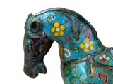 Vintage Chinese Turquoise Blue Flower Cloisonné Enamel Horse Statue ws4948S