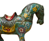 Vintage Chinese Turquoise Blue Flower Cloisonné Enamel Horse Statue ws4948S