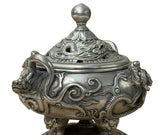 Chinese Silver Color Round Dragon Theme Incense Burner Display Art ws4937S