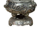 Chinese Silver Color Round Dragon Theme Incense Burner Display Art ws4937S