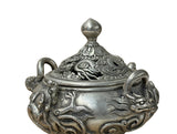 Chinese Silver Color Round Dragon Theme Incense Burner Display Art ws4937S
