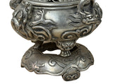 Chinese Silver Color Round Dragon Theme Incense Burner Display Art ws4937S