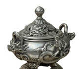 Chinese Silver Color Round Dragon Theme Incense Burner Display Art ws4937S