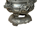 Chinese Silver Color Round Dragon Theme Incense Burner Display Art ws4937S