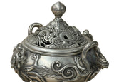 Chinese Silver Color Round Dragon Theme Incense Burner Display Art ws4937S