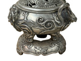 Chinese Silver Color Round Dragon Theme Incense Burner Display Art ws4937S