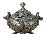 Chinese Silver Color Round Dragon Theme Incense Burner Display Art ws4937S