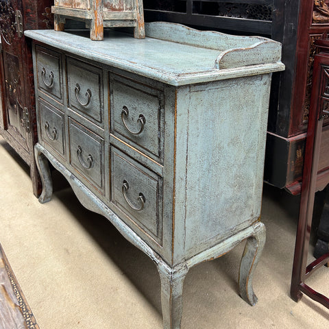 Distressed Pale Blue Curved Legs 6 Drawers Dresser Credenza Side Table Golden Lotus Antiques Distressed Pale Blue Curved Legs 6 Drawers Dresser Credenza Side Table Golden Lotus Antiques