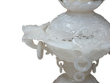 Chinese White Stone Carved Oriental Dragon Incense Burner Holder Display ws3757S