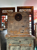 Distressed Pastel Gray Square Moon Face Wood Trunk Box ws4441S